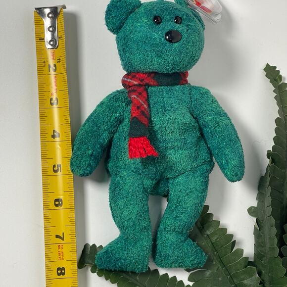 TY Beanie Baby WALLACE GREEN TEDDY BEAR W/ SCARF 8" STUFFED - Picture 5 of 5